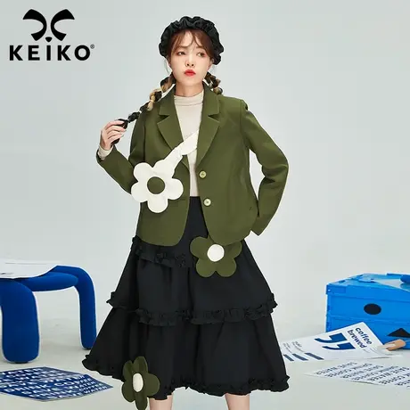 keiko甜酷风贴花绿色小西装外套2023春装设计感短款抗皱西服春秋商品大图