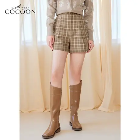 miss COCOON裤子ins高街潮2023新款春季气质格纹三分休闲裤图片
