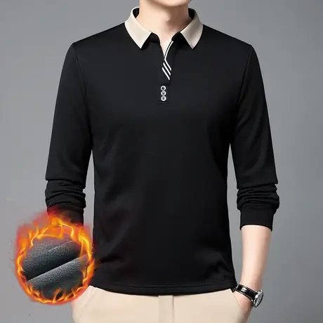 秋冬季男士翻领卫衣加绒保暖长袖T恤套头打底衫上衣商务POLO衫男商品大图
