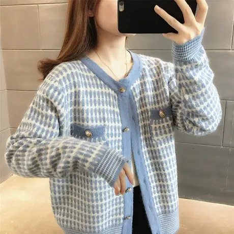 5337开衫女新款韩版宽松小香风针织衫外套女士毛衣长袖上衣女商品大图