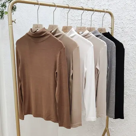 高领打底衫女秋冬内搭气质洋气2021长袖春百搭修身纯色T恤打底衣商品大图