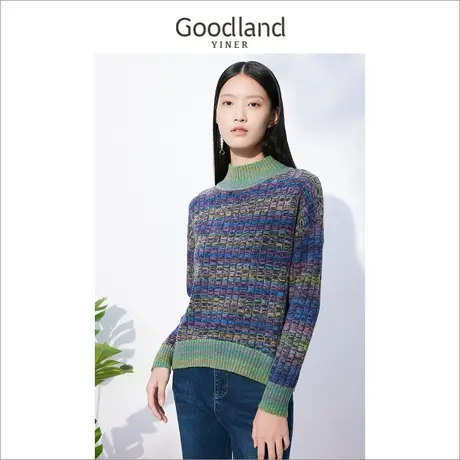 音儿美地女装2022冬季新款复古半高领条纹毛衣羊毛针织衫商品大图
