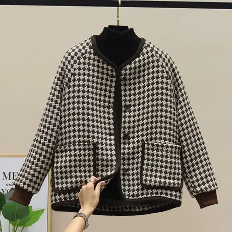 秋冬新千鸟格小香风短外套宽松显瘦复古气质时尚百搭女装女士上衣图片