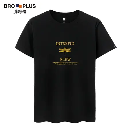 胖哥哥男装刺绣大码t恤男短袖夏季圆领 肥佬半袖纯棉加肥加大上衣商品大图