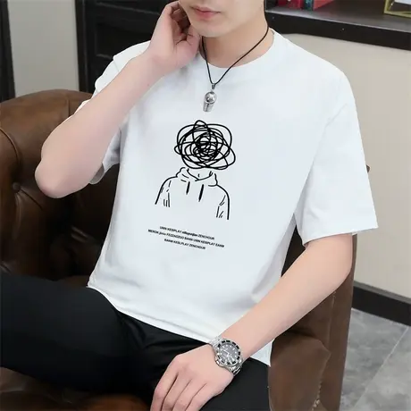 美式重磅男士短袖t恤夏季潮牌宽松内搭纯棉白色冰丝半袖男款衣服商品大图