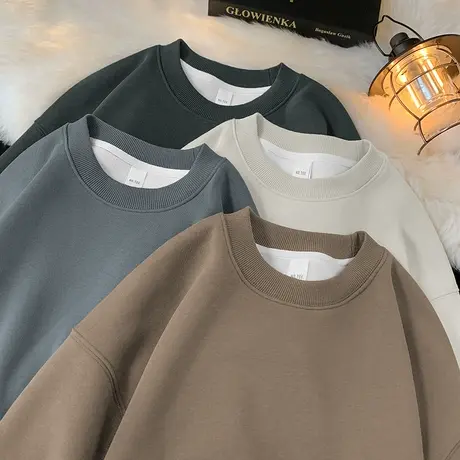 450g重磅卫衣男2024新款秋冬保暖摇粒绒圆领无帽加绒加厚长袖t恤图片