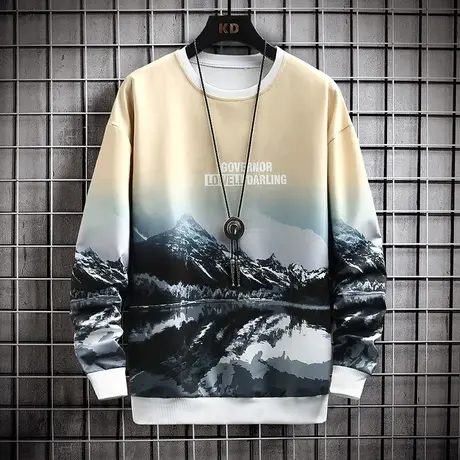 男士卫衣圆领ins潮牌春秋款长袖t恤打底衫韩版潮流宽松上衣服外套商品大图