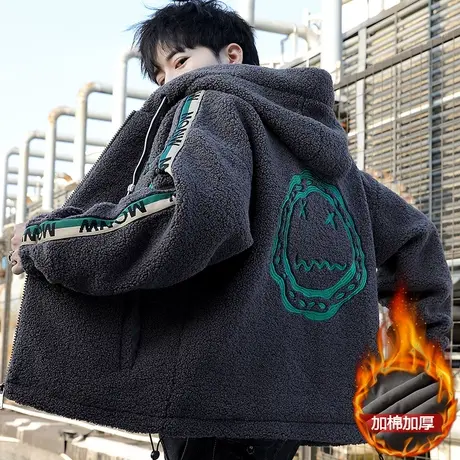 羊羔绒外套男士秋冬装青少年韩版休闲学生潮流帅气衣服颗粒绒夹克商品大图