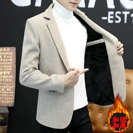 秋冬季加绒加厚毛呢小西服男韩版休闲单西上衣潮流呢子西装外套潮商品大图