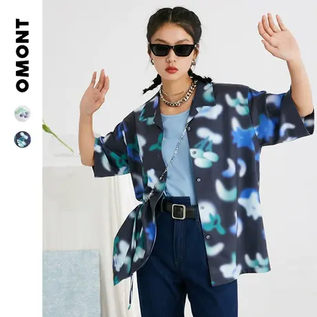 omont蛋挞家 复古定制明星同款宽松短袖花衬衫女设计感雪纺上衣夏商品大图