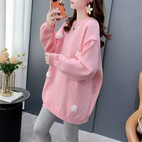 日系甜美学院风圆领毛衣女秋冬2023新款宽松设计感洋气减龄针织衫图片