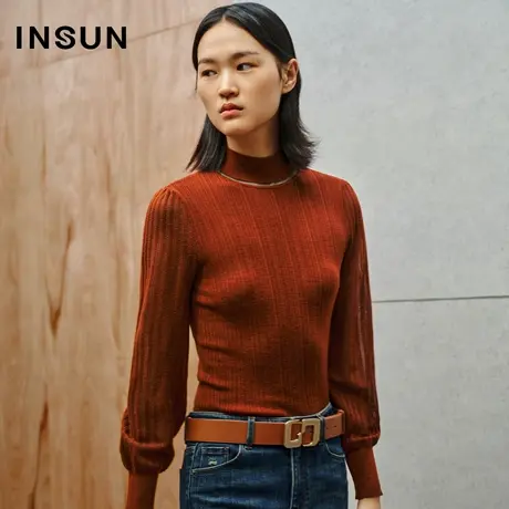 INSUN恩裳线上专选秋季肌理感半高领羊毛针织衫图片