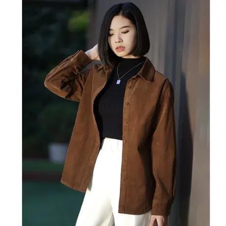 女士衬衫女秋冬款内搭2024新款长袖条绒上衣超好看打底灯芯绒衬衣图片