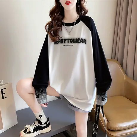 德绒外穿长袖t恤女秋冬韩版宽松加绒保暖内搭中长款上衣服打底衫商品大图