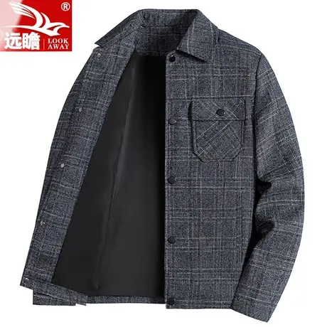 中老年爸爸格子外套男士春秋款2023新款翻领休闲夹克秋季上衣男款商品大图