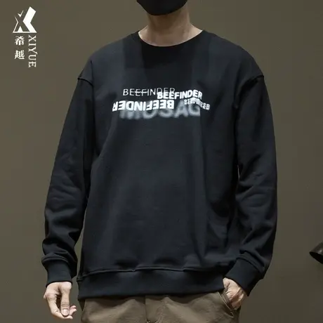 希越340g重磅印花卫衣男士宽松大码加肥加大圆领打底衫秋冬新款潮商品大图