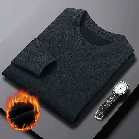 【加绒保暖】2023秋冬季新款加厚圆领套头毛衣男士休闲卫衣针织衫商品大图