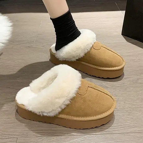 毛毛拖鞋女外穿2023年新款秋冬厚底雪地靴加绒包头半拖鞋室外棉鞋图片