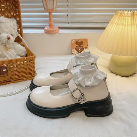 黑色法式高跟复古小皮鞋女春夏2023新款百搭蝴蝶一字扣带玛丽珍鞋商品大图