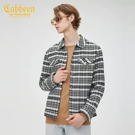 卡宾男装浅色格纹夹克翻领时尚休闲潮流外套气质简约合身外衣A商品大图