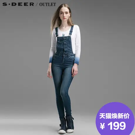 sdeer圣迪奥女装2017秋装经典时尚修身设计牛仔背带裤S15180851商品大图