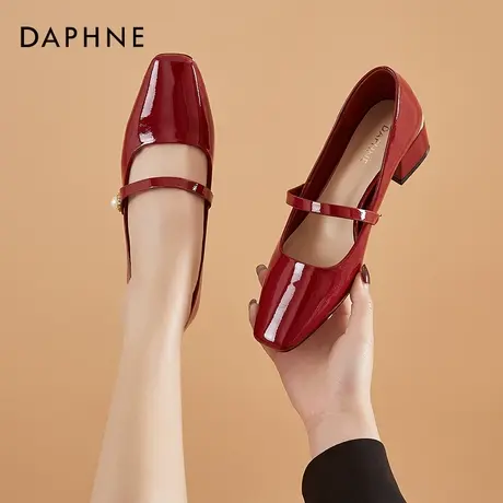 达芙妮白色玛丽珍鞋女复古2021新款粗跟单鞋女中跟仙女风百搭方头图片