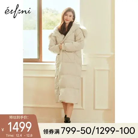 伊芙丽大毛领廓形羽绒服2021冬新款加厚长款外套女商品大图