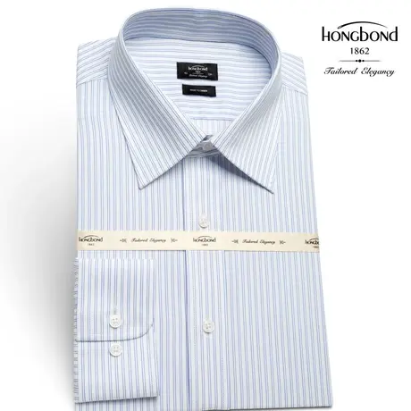 红邦创衣 秋冬男装商务长袖衬衫男士竹纤维蓝条纹衬衣成衣发货快商品大图