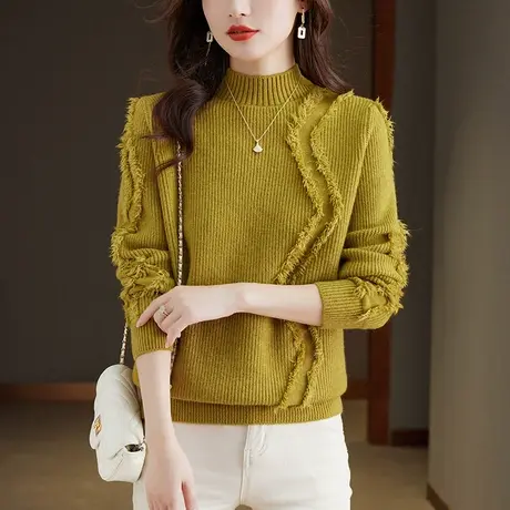 2023秋冬新款半高领毛衣女大码装宽松显瘦上衣红色胖mm针织打底衫图片