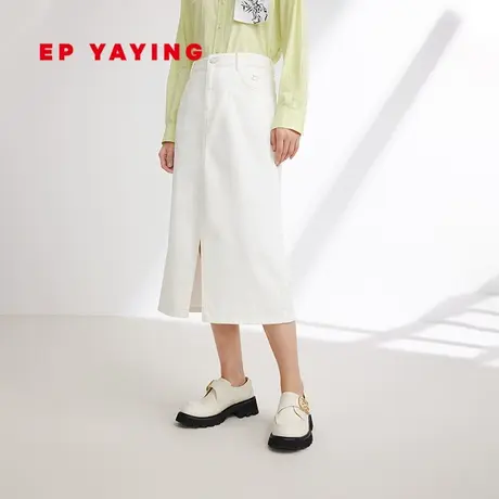 EP YAYING雅莹女装 直筒开叉棉麻过膝牛仔半裙 2024春装新款J306B图片