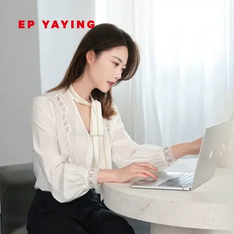 [真丝系列]EP雅莹女装 缎面飘带领白色衬衫 2023新款2215A商品大图