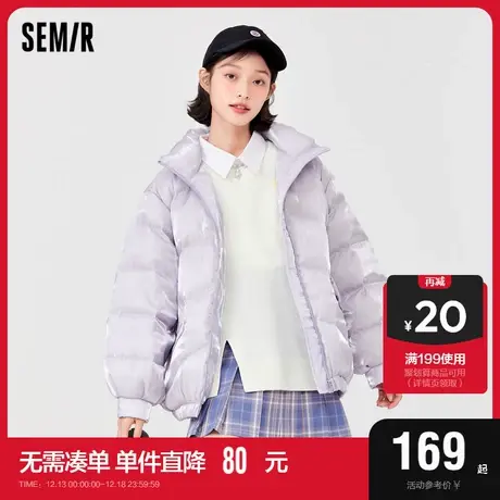 森马羽绒服女冬白鸭绒厚外套2022年冬款oversize刺绣面包服甜酷商品大图