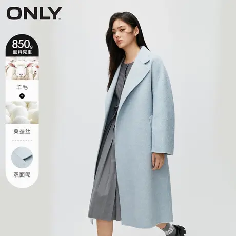 【上新】ONLY奥莱冬季新款双面呢绵羊毛气质休闲收腰毛呢大衣女商品大图