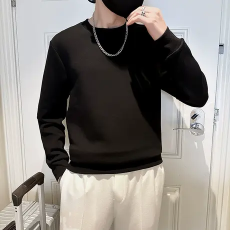 纯色高级感卫衣男春秋季百搭内搭T恤衫简约小众韩版休闲上衣体恤商品大图