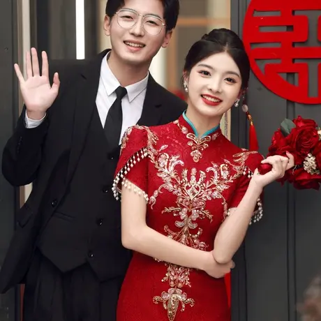 中式旗袍敬酒服2023新款新娘鱼尾高级感刺绣夏季秀禾服出阁服嫁衣商品大图