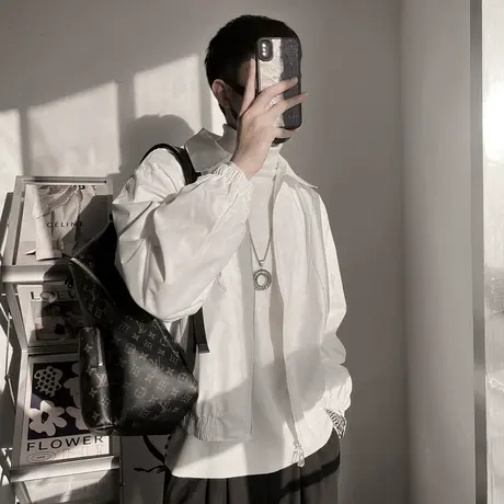 美式飞行员夹克男春季新款潮牌明线设计感小众翻领痞帅外套上衣商品大图