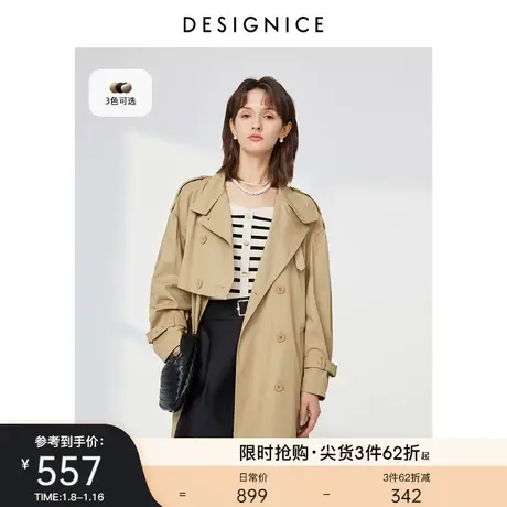 迪赛尼斯风衣女款2023春秋新款高级感显瘦宽松双排扣长款外套女图片