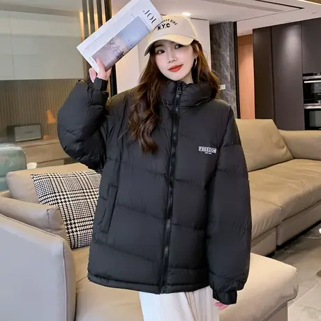 唐狮黑色羽绒服女短款冬装保暖外套超好看立领面包服户外加厚图片