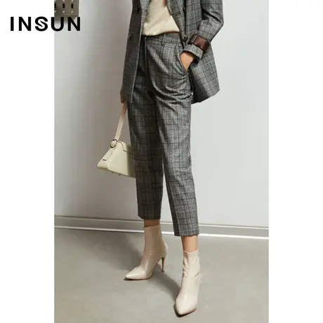 INSUN恩裳春季格纹垂感小脚正装裤商品大图