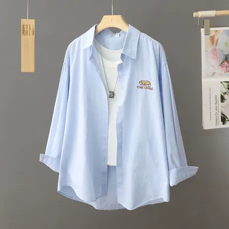 蓝色衬衫内搭外套女小个子春装2024年新款法式春秋衬衣上衣设计感图片