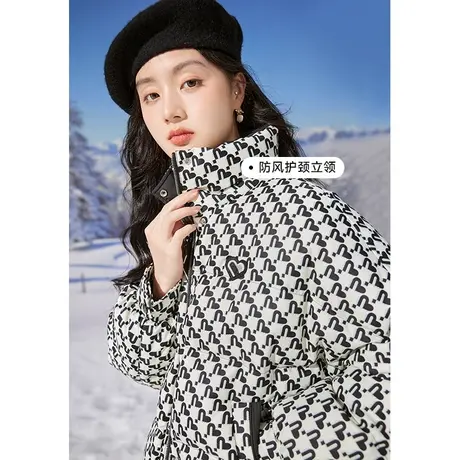 【拜年专场】香影黑色印花羽绒服女2023冬装新款白鸭绒面包服三防商品大图