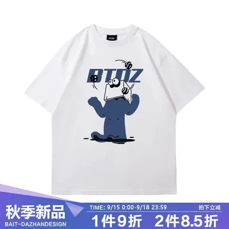 ulzzang宽松短袖T恤男女款街头美式嘻哈bf风大码落肩纯棉百搭上衣商品大图