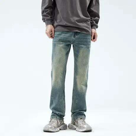 美式复古牛仔裤男2024新款宽松直筒春秋季潮牌潮流高街男士裤子商品大图