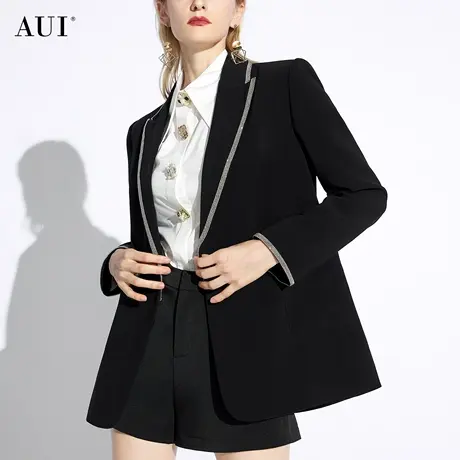 AUI黑色英伦风职业西装外套女2024春新款设计感小众宽松休闲西服图片