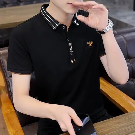 2022春夏季针织polo衫男条纹短袖翻领商务休闲上衣男士高端t恤潮商品大图