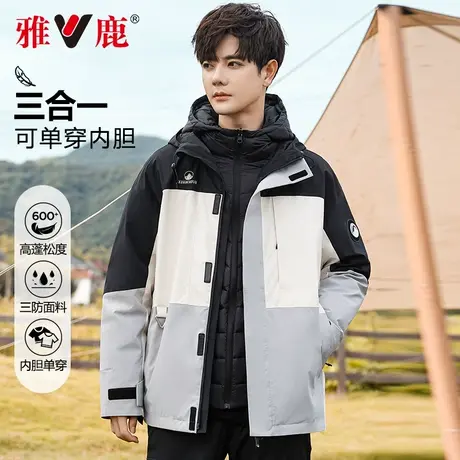 【一衣三穿】雅鹿冲锋羽绒服男2024新款户外三合一防风防水外套商品大图