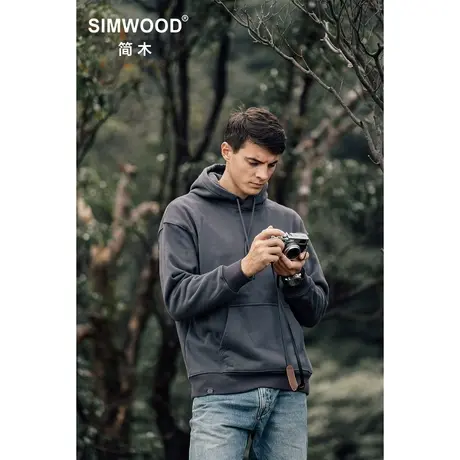 Simwood简木男装【宽松版型】390g重磅碳磨紧密棉抓绒连帽卫衣男商品大图