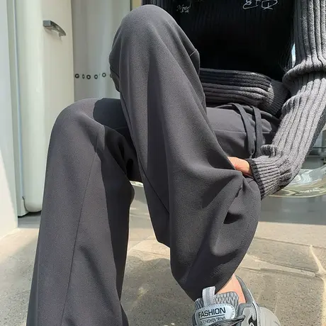 灰色微喇叭裤子女春秋季2024新款高腰显瘦运动休闲垂感拖地马蹄裤图片