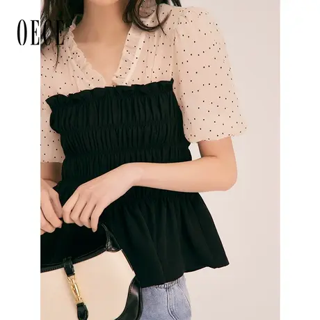 Oece短袖设计感上衣春夏新款女装复古港味波点衬衫春气质小衫商品大图