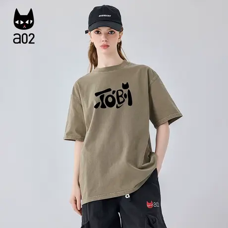 a02潮流趣味印花T恤女短袖2024夏季新款全棉纯色宽松圆领百搭上衣商品大图